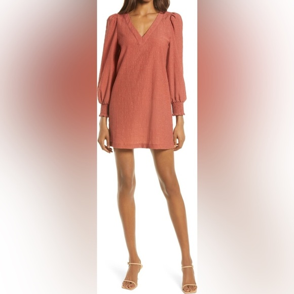 BB Dakota by Steve Madden Rust Textured V-Neck Shift Mini Dress XS - Picture 8 of 9